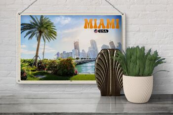 Signe en étain voyage 30x20cm, Miami USA ville mer palmier vacances 3