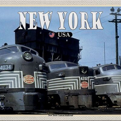 Signe en étain voyage 30x20cm, trains ferroviaires du centre de New York, New York