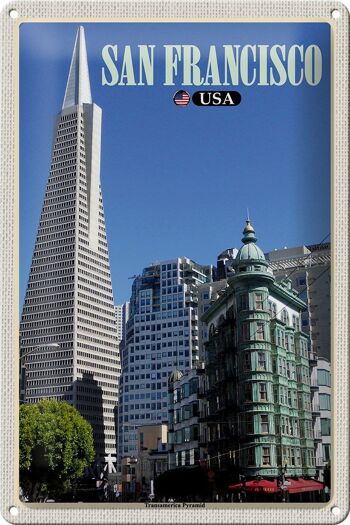 Panneau de voyage en étain, 20x30cm, San Francisco, USA, pyramide Transamerica 1