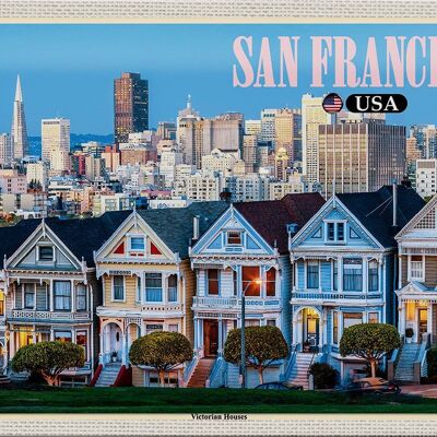 Cartel de chapa de viaje, 30x20cm, San Francisco, EE. UU., casas victorianas