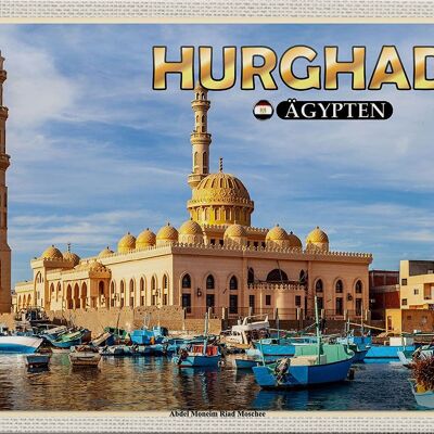 Panneau de voyage en étain, 30x20cm, Hurghada, egypte, mosquée Abdel Moneim Riad