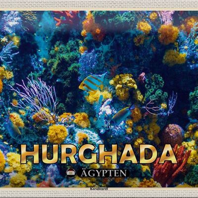 Cartel de chapa de viaje, 30x20cm, Hurghada, Egipto, pez de arrecife de coral