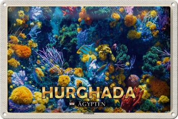 Panneau en étain voyage 30x20cm Hurghada Egypte poisson de récif corallien 1