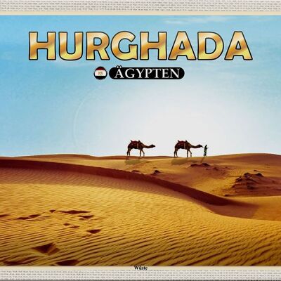 Cartel de chapa Travel 30x20cm Hurghada Egipto Camellos del desierto
