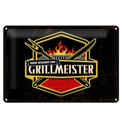 Blechschild Spruch 30x20cm Hier wohnt ein Grillmeister