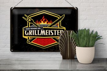 Plaque en tôle indiquant 30x20cm Un maître du grill vit ici 3