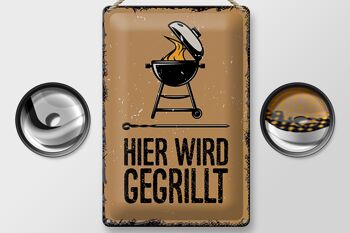 Plaque en étain disant 20x30cm Here we grill kettle grill 2