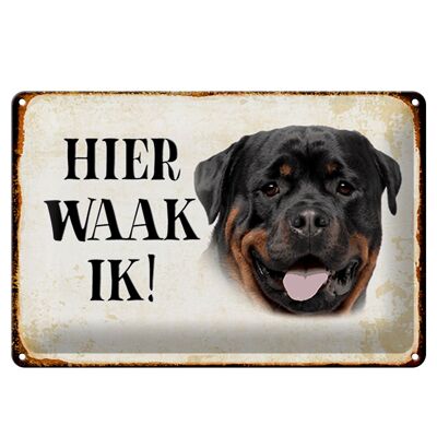 Targa in metallo con scritta "Olandese Here Waak ik Rottweiler" 30x20 cm