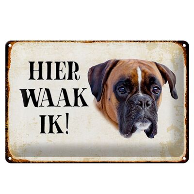 Targa in metallo con scritta "Olandese Here Waak ik Boxer" 30x20 cm