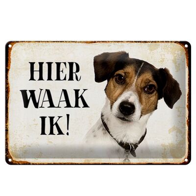 Blechschild Spruch 30x20cm holländisch Hier Waak ik Jack Russell Terrier