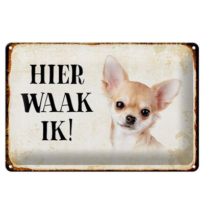 Targa in metallo con scritta "Dutch Here Waak ik Chihuahua" 30x20 cm liscia