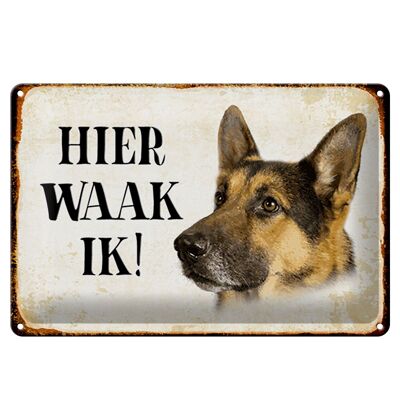 Blechschild Spruch 30x20cm holländisch Hier Waak ik Schäferhund