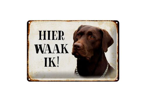 Blechschild Spruch 30x20cm holländisch Hier Waak ik brauner Labrador
