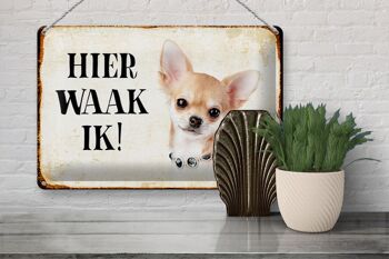 Panneau en étain disant 30x20cm Dutch Here Waak ik Chihuahua avec chaîne 3