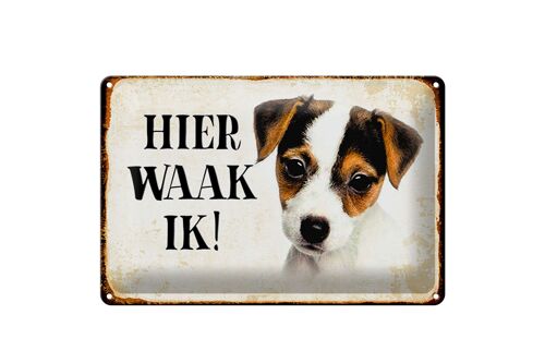 Blechschild Spruch 30x20cm holländisch Hier Waak ik Jack Russell Terrier Puppy