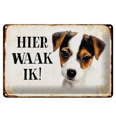 Blechschild Spruch 30x20cm holländisch Hier Waak ik Jack Russell Terrier Puppy