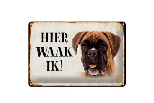 Blechschild Spruch 30x20cm holländisch Hier Waak ik Boxer Hund