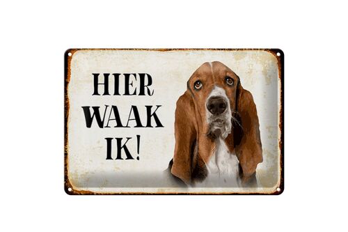 Blechschild Spruch 30x20cm holländisch Hier Waak ik Bassett Hund