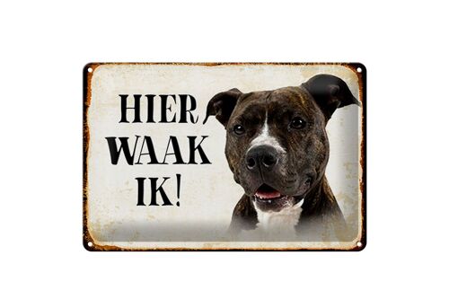 Blechschild Spruch 30x20cm holländisch Hier Waak ik Pitbull Terrier