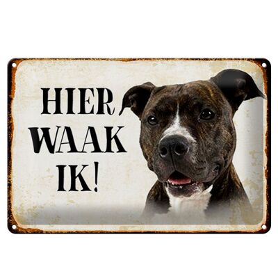 Blechschild Spruch 30x20cm holländisch Hier Waak ik Pitbull Terrier