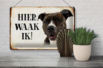 Panneau en étain disant 30x20cm Dutch Here Waak ik Pitbull Terrier 3