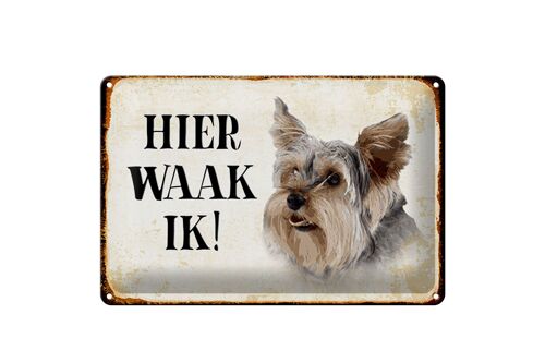 Blechschild Spruch 30x20cm holländisch Hier Waak ik Yorkshire Terrier Hund