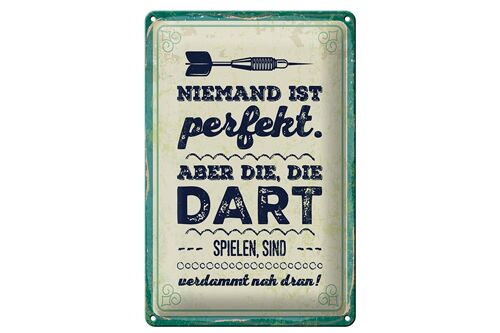 Blechschild Spruch 20x30cm Niemand ist perfekt. Aber die, die Dart spielen