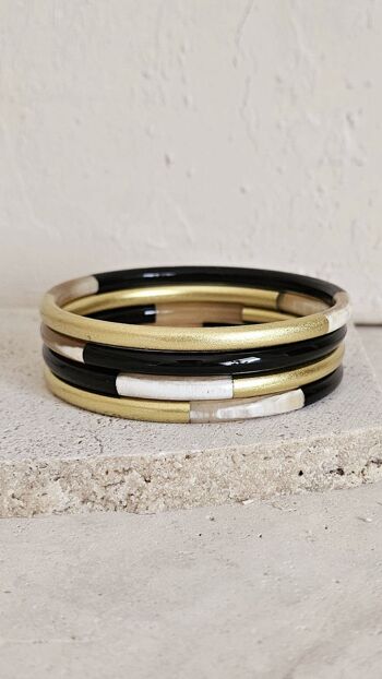 Bracelet Jonc Corne - 5 mm - Black & Gold 7