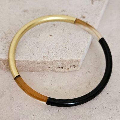Horn Bangle Bracelet - 5 mm - Black & Gold