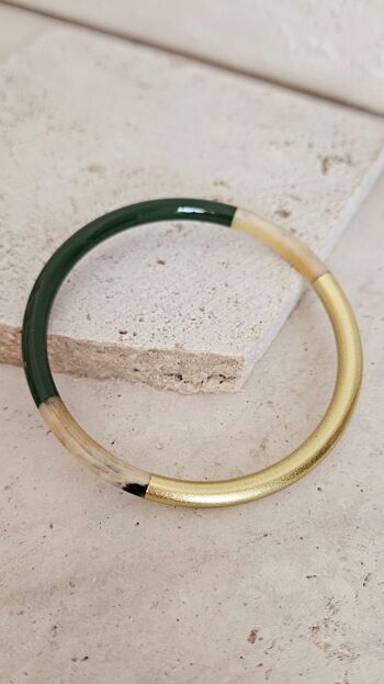 Bracelet Jonc Corne - 5 mm - Kaki & Gold 2