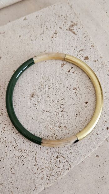 Bracelet Jonc Corne - 5 mm - Kaki & Gold 4