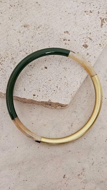 Bracelet Jonc Corne - 5 mm - Kaki & Gold 10