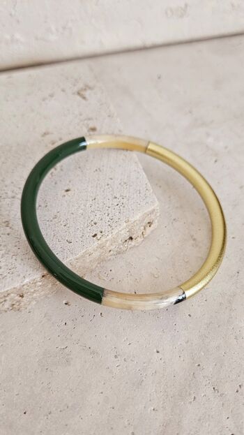 Bracelet Jonc Corne - 5 mm - Kaki & Gold 12