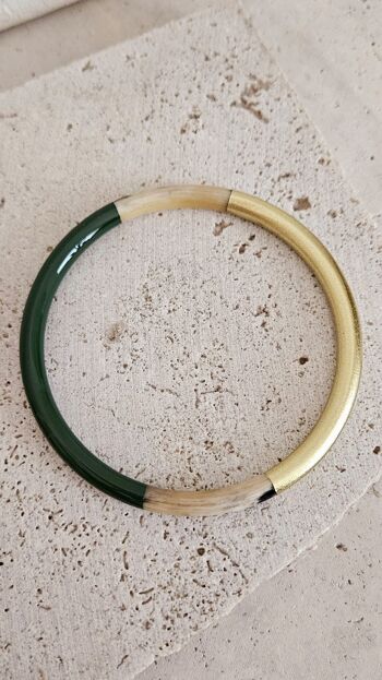 Bracelet Jonc Corne - 5 mm - Kaki & Gold 13