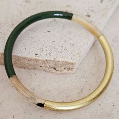 Bracciale rigido in corno - 5 mm - kaki e oro