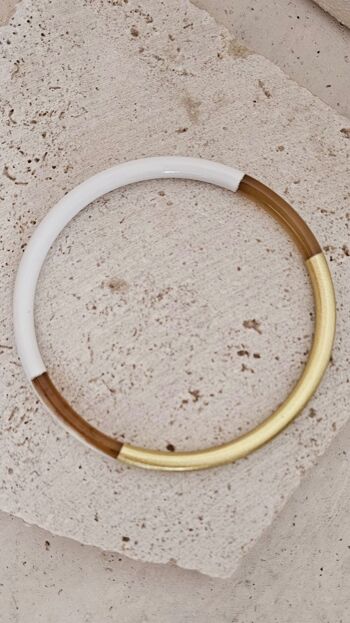 Bracelet Jonc Corne - 5 mm - White & Gold 4