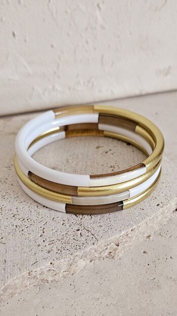 Bracelet Jonc Corne - 5 mm - White & Gold 5