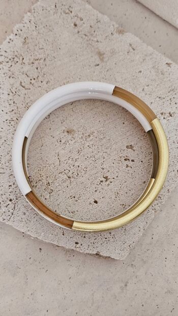 Bracelet Jonc Corne - 5 mm - White & Gold 7