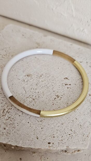 Bracelet Jonc Corne - 5 mm - White & Gold 8