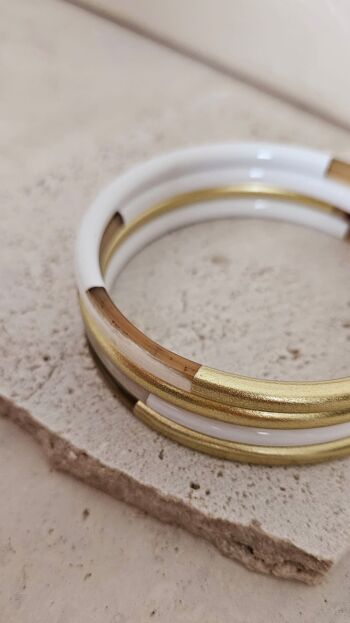 Bracelet Jonc Corne - 5 mm - White & Gold 9