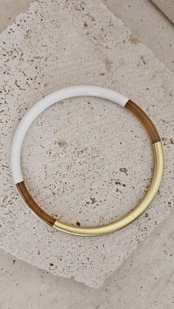 Bracelet Jonc Corne - 5 mm - White & Gold 10