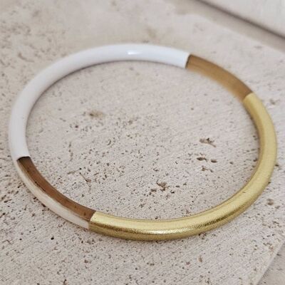 Horn Bangle Bracelet - 5 mm - White & Gold