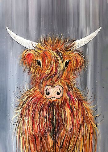 Impression d’art giclée (A4/A3) - Vache des Highlands balayée par le vent 2