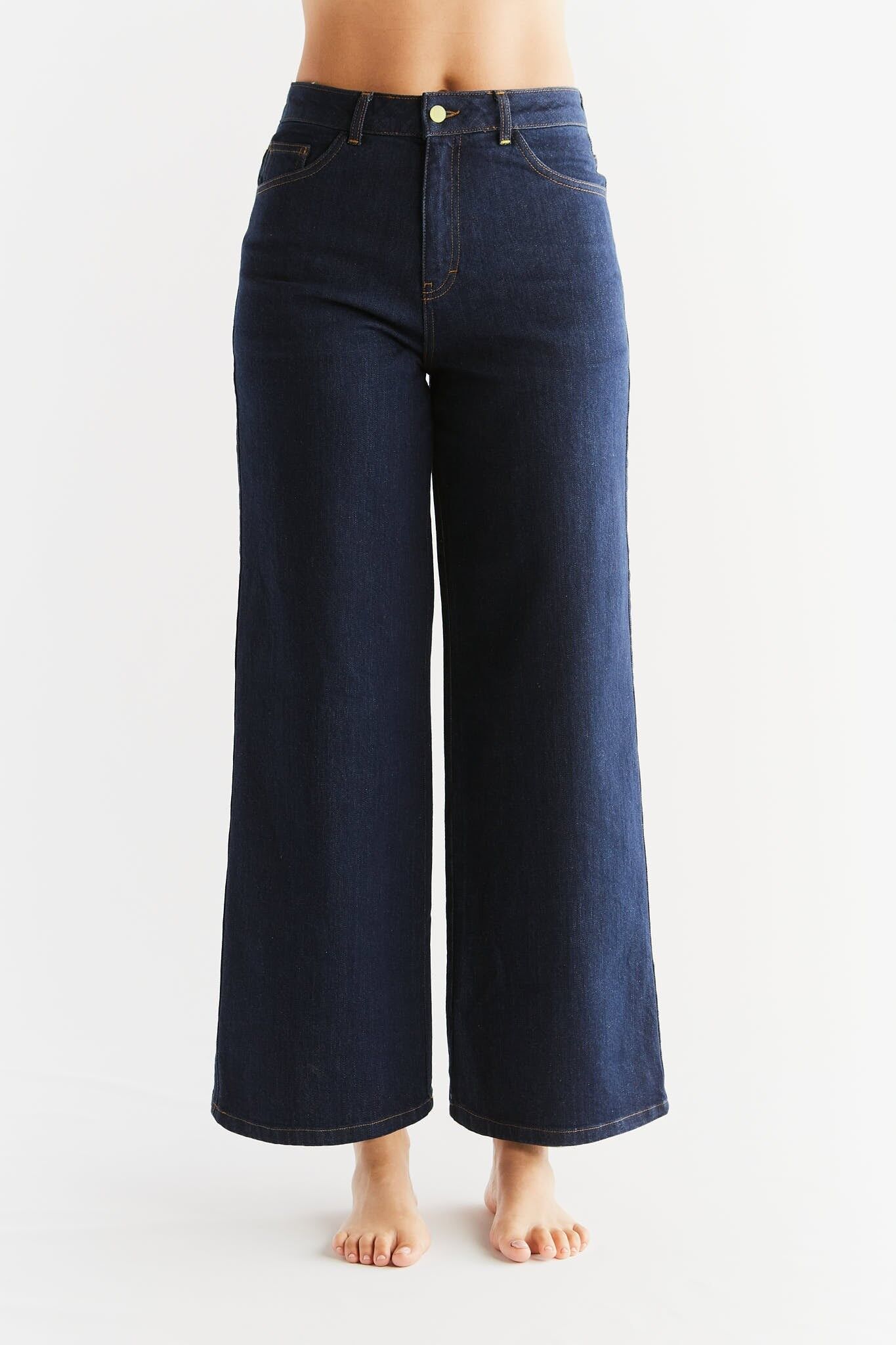 WE1009-231 | Jeans a gamba larga da donna - Blu lapis