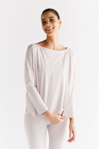 T1111-25 | T-shirt de yoga à manches longues pour femmes TENCEL™ Active - Lilas et marbre 2