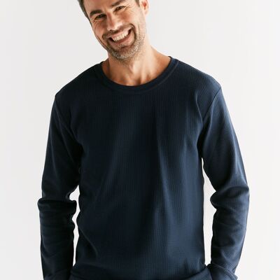 2208-061 | Camicia a maniche lunghe da uomo in maglia waffle - indaco