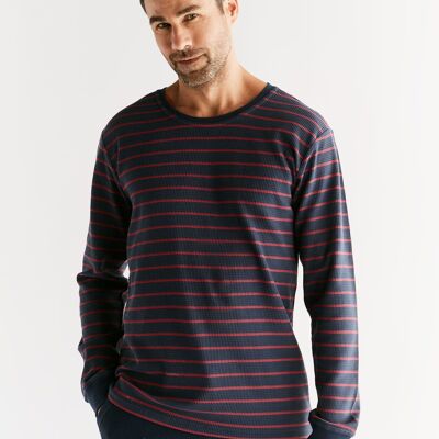 2208-049 | Chemise à manches longues pour hommes en tricot gaufré - Indigo/Rose rouge