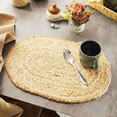 Set of 4 Natural Jute Placemats | Handwoven Oval Shape Jute Placemats