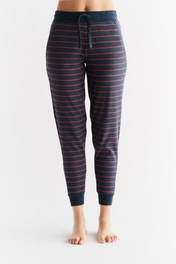 1456-049 | Pantalon femme en tricot gaufré - Indigo/Rose 1