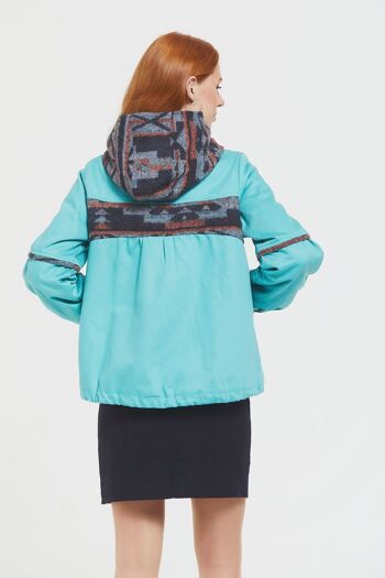 Manteau Femme à Capuche et Motif Ethnique Turquoise 4